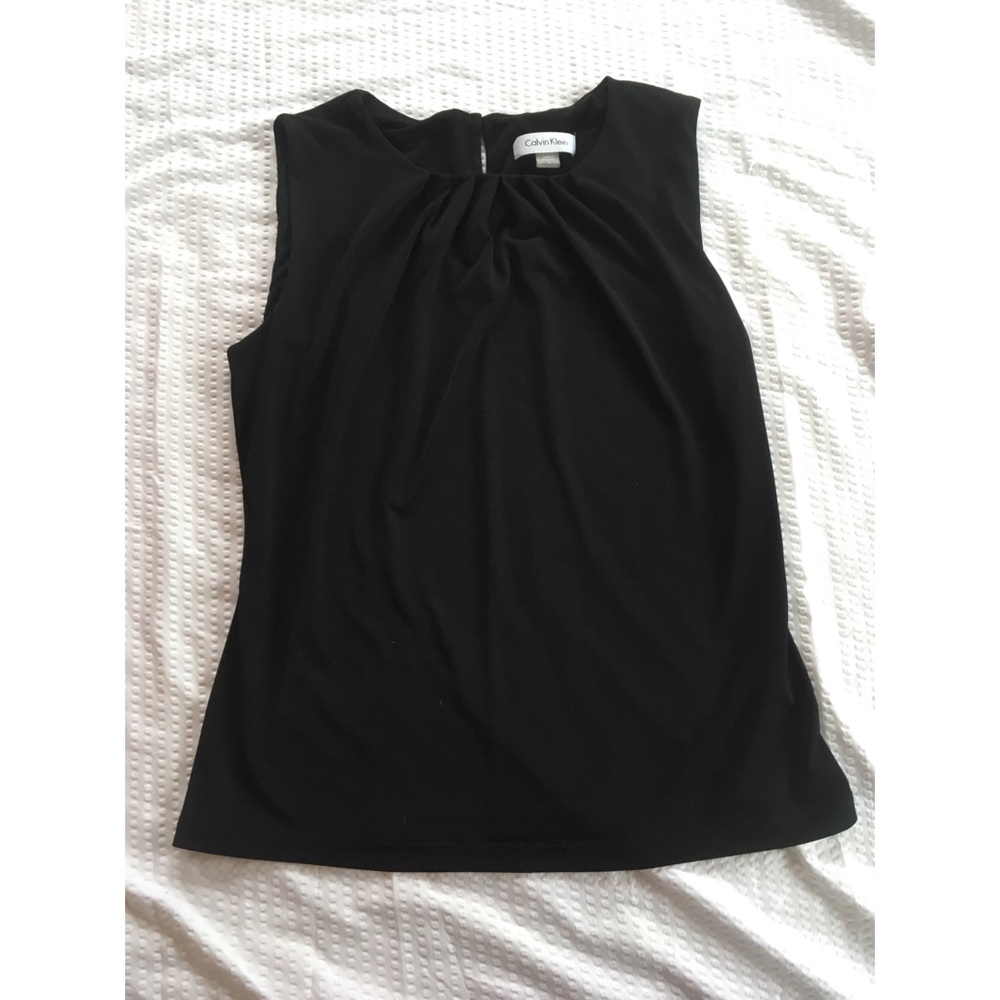 Calvin Klein Pleated Front Sleeveless Blouse